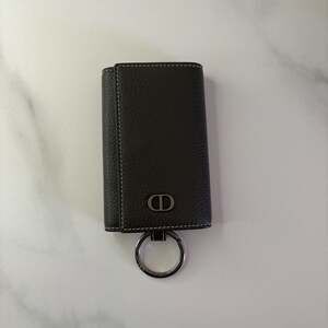 Dior CD Icon Key Case in Black Grained Calfskin
